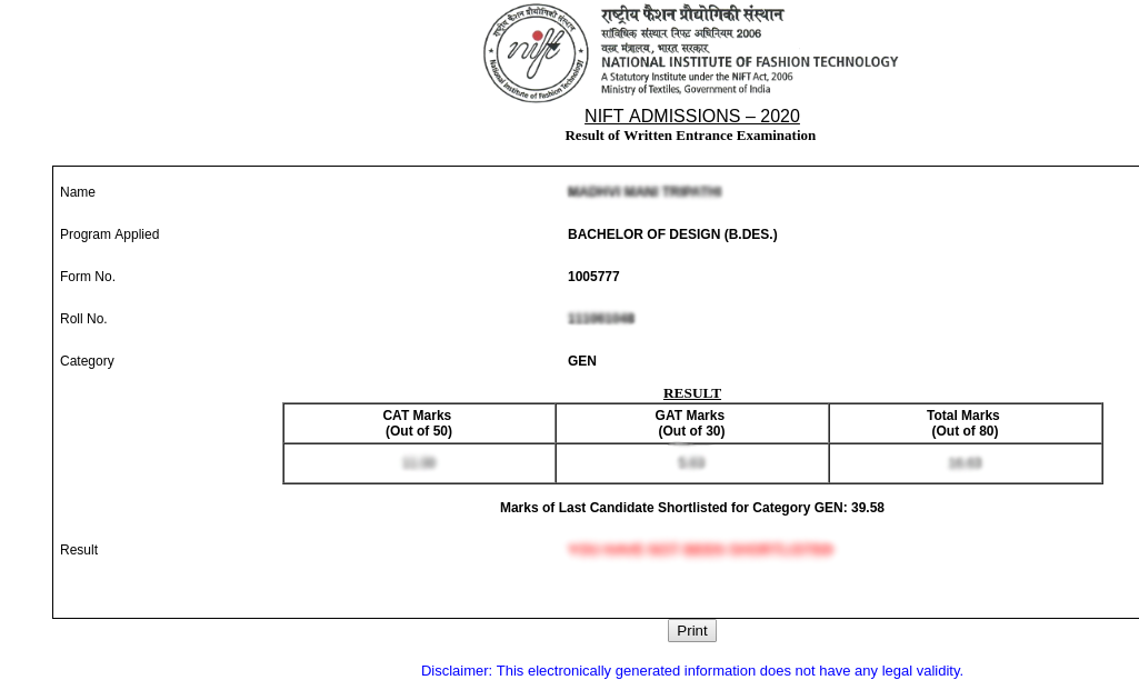 NIFT 2021 Result Out for B.Des Download Final Result, Merit List